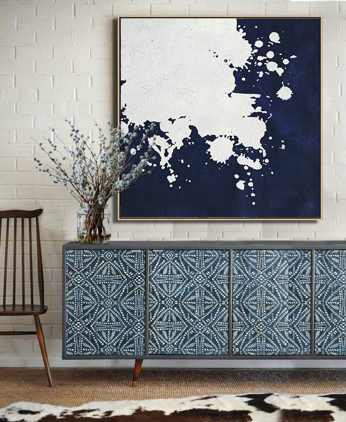 Buy Large Canvas Art Online - Hand Painted Navy Minimalist Painting On Canvas,Abstract Art On Canvas, Modern Art #G0H1